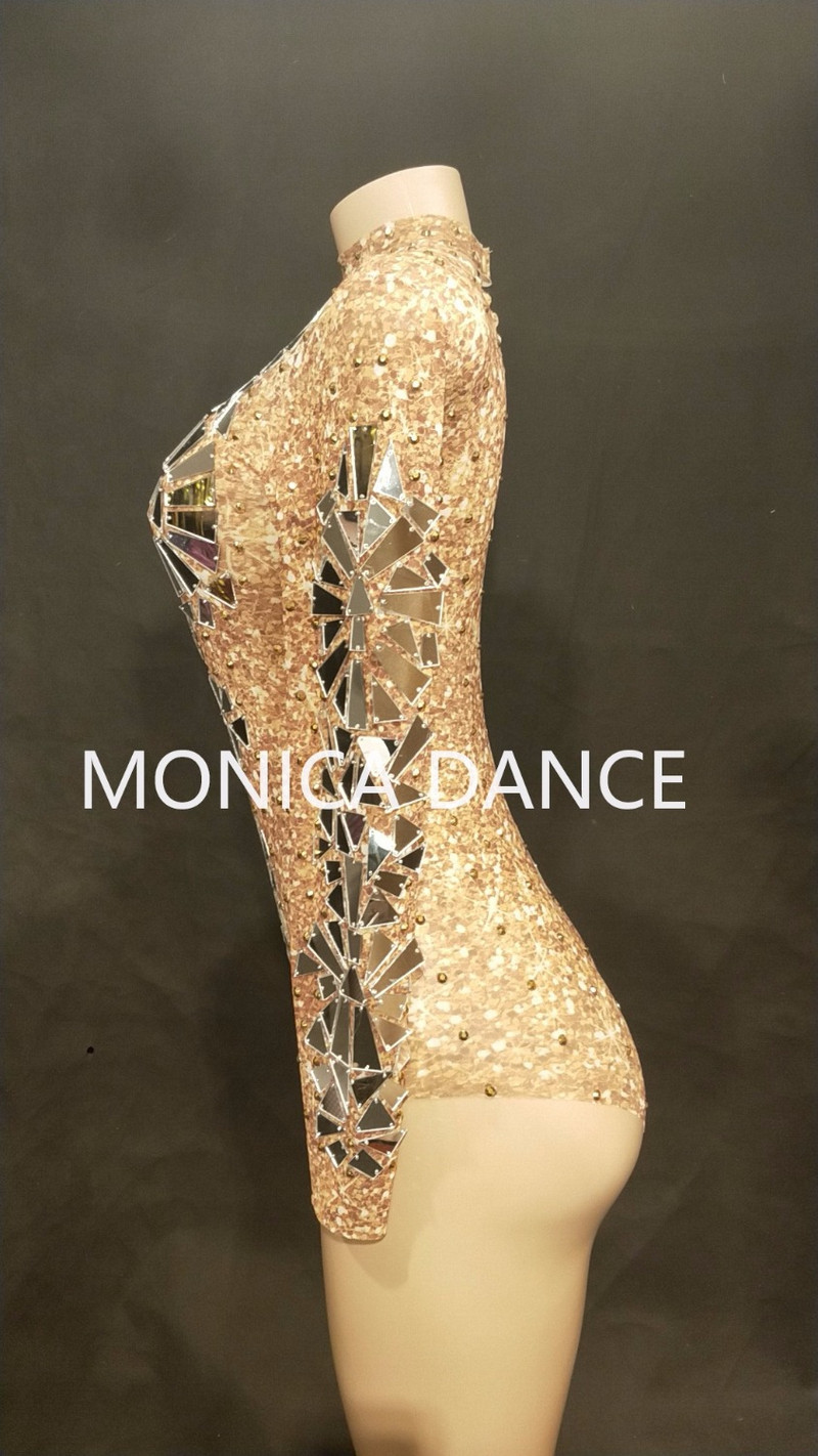 Naiste Sexy Gold Net Yarn Bodysuit Full Silver Bling Sparkling Mirrors Jumpsuit ööklubi peolava kandmine Singer Dance Bodysuit