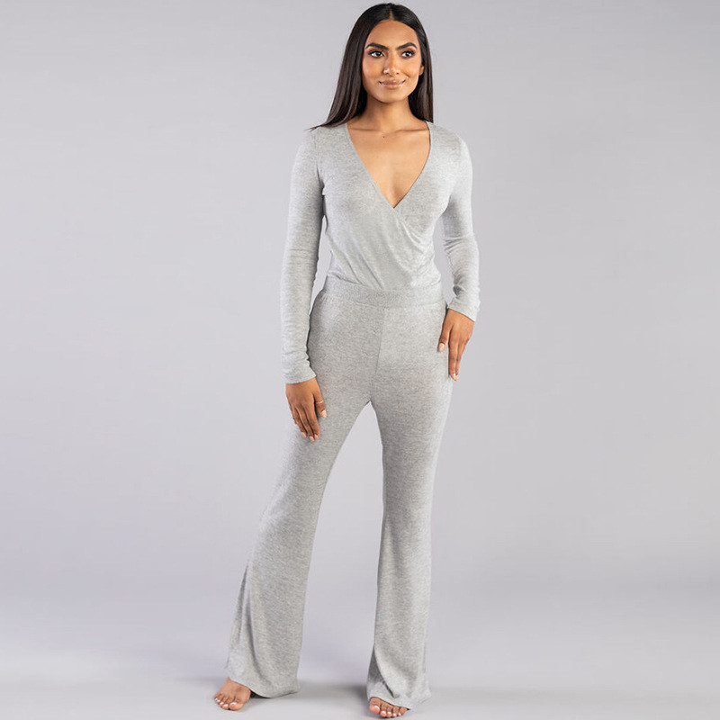 BKLD Body sexy cu mâneci lungi de culoare solidă, cu decolteu în V, gri, haine pentru femei, noua primăvară 2021, la modă, la petrecere, îmbrăcăminte de club bodycon