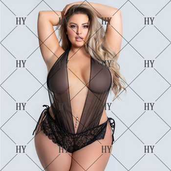 3XL-5XLPlus Size Γυναικεία σέξι δερμάτινα εσώρουχα με δαντέλα Εσώρουχα Hollow Out Sleepwear Sexy Teddy Nightgown