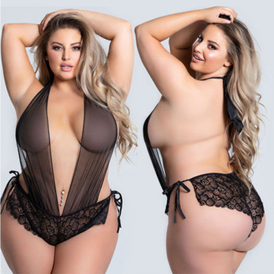 3XL-5XLPlus Size Γυναικεία σέξι δερμάτινα εσώρουχα με δαντέλα Εσώρουχα Hollow Out Sleepwear Sexy Teddy Nightgown