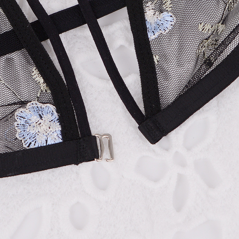 Εσώρουχα σέξι κοστούμι διάφανο σουτιέν Γυναικείο 2 τεμάχια Floral κέντημα Εσώρουχο κοστούμι δαντέλα χωρίς ατσάλινο σουτιέν