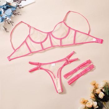 Yimunancy Neon Color Mesh комплект дамско бельо Basic 3-Piece Transparent Fancy Erotic Set Sexy Brief Kit