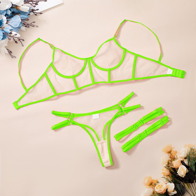 Σετ γυναικείων εσωρούχων Yimunancy Neon Color Mesh Basic 3 τεμαχίων διαφανές, φανταχτερό ερωτικό σετ σέξι σύντομο σετ