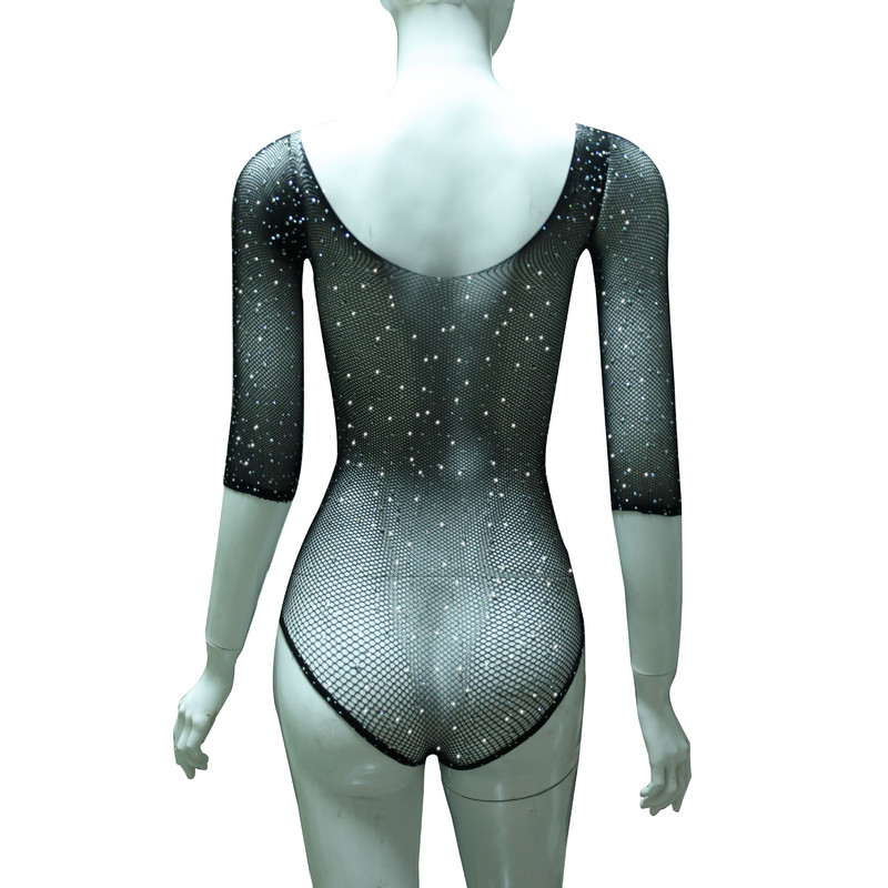 BKLD Bodi s dijamantnim ukrasom za žene, nova jesenska klupska odjeća 2019., seksi proziran dugih rukava s otvorenim ramenima, crni gornji dio donjeg ruba