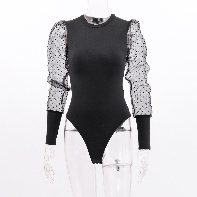 BKLD nou body negru alb cu mânecă lungă din plasă patchwork salopete 2019 toamna elegante sexy club pentru petrecere femei bodycon body