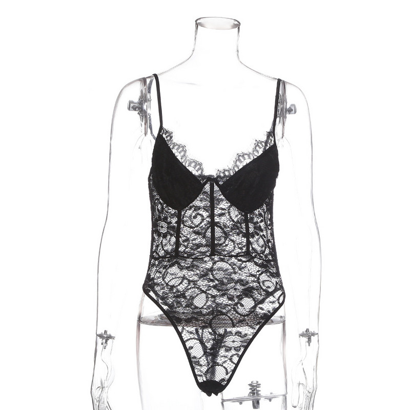 BKLD Čipkasti bodi za žene Seksi sling V-izrez Jednobojni bodi bez rukava bez leđa Novi dolazak Ženski bodi uz klupsku odjeću