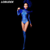 Sexy Bar Ženski kostimi Bodi Noćni klub Crveni kamenčići Bright Crystals Catsuit Outfit Pjevačica Plesačica Odjeća za pozornicu