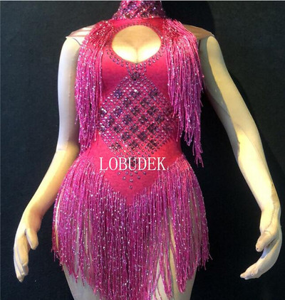 Body cu franjuri, fără mâneci, 7 culori, iarbă, verde, pietre de sticlă, ciucuri, salopetă sexy pentru femei, costume de dans club de noapte