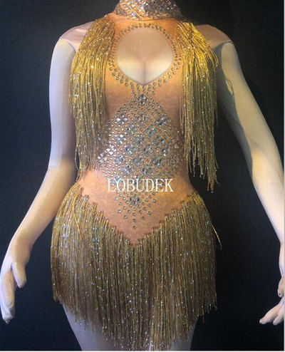 Body cu franjuri, fără mâneci, 7 culori, iarbă, verde, pietre de sticlă, ciucuri, salopetă sexy pentru femei, costume de dans club de noapte