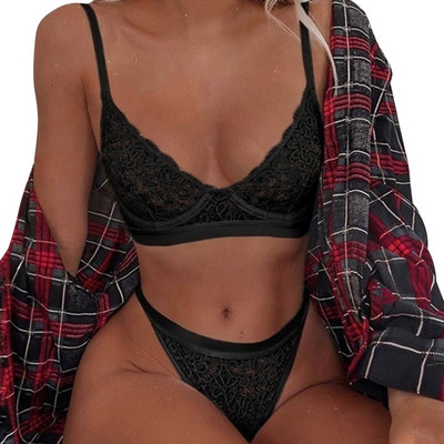 CDJLFH Set de lenjerie cu broderie din dantelă Crop Top Brasieres Mujer Set de sutien sexy Kaki Hot Erotic Underwear Set tanga cu talie înaltă femei