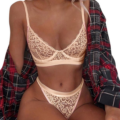 CDJLFH Set de lenjerie cu broderie din dantelă Crop Top Brasieres Mujer Set de sutien sexy Kaki Hot Erotic Underwear Set tanga cu talie înaltă femei