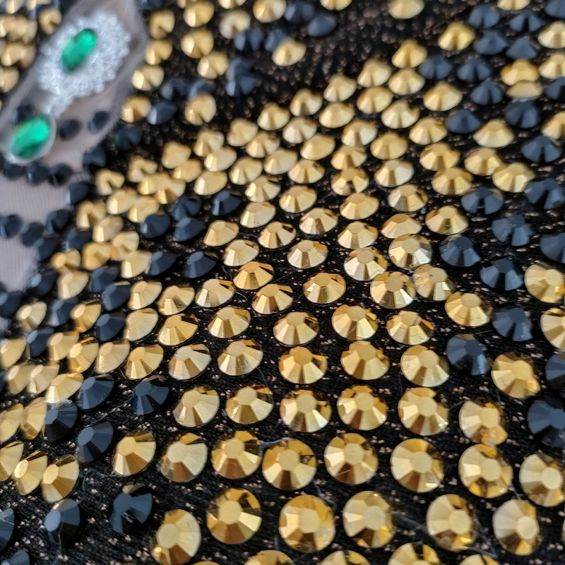 Negru Aur Strasuri Cristal Sexy Body Stretch Tricou Club de Noapte Femei Scena Wear Bar Party Dancer Costume Performance