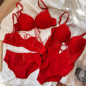 Wriufred Sutien de damă sexy din dantelă adunați inel de oțel anti-cădere sânii mari costum de lenjerie de corp costum dintr-o bucată lenjerie de damă chiloți