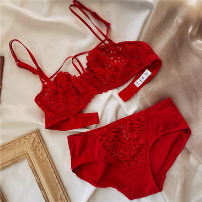 Wriufred Sutien de damă sexy din dantelă adunați inel de oțel anti-cădere sânii mari costum de lenjerie de corp costum dintr-o bucată lenjerie de damă chiloți