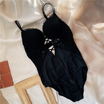 Wriufred Sutien de damă sexy din dantelă adunați inel de oțel anti-cădere sânii mari costum de lenjerie de corp costum dintr-o bucată lenjerie de damă chiloți