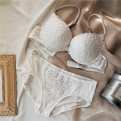 Wriufred Sutien de damă sexy din dantelă adunați inel de oțel anti-cădere sânii mari costum de lenjerie de corp costum dintr-o bucată lenjerie de damă chiloți