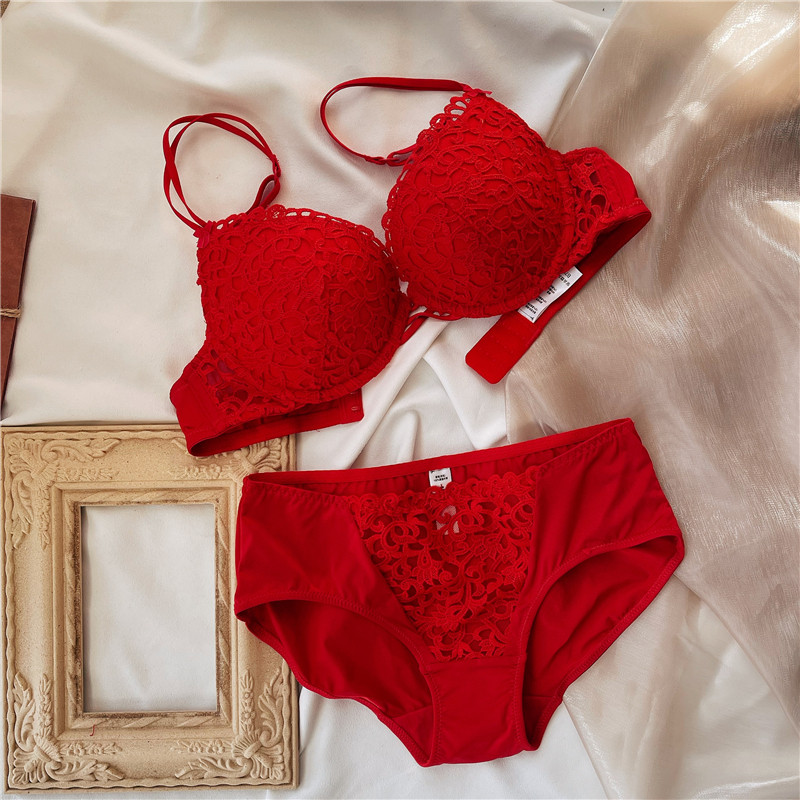 Wriufred Sutien de damă sexy din dantelă adunați inel de oțel anti-cădere sânii mari costum de lenjerie de corp costum dintr-o bucată lenjerie de damă chiloți