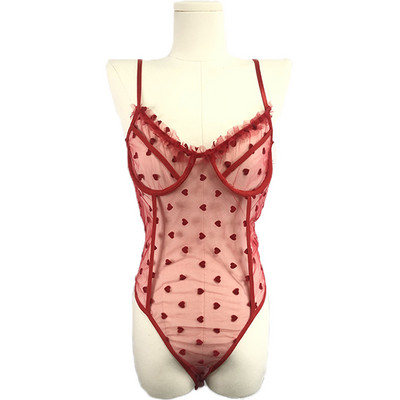 Lenjerie sexy pentru femei Set de sutien transparent din plasă de modă Body fără sudură din dantelă Set de lenjerie erotică cu inimă roz Set bralette sexy pentru femei