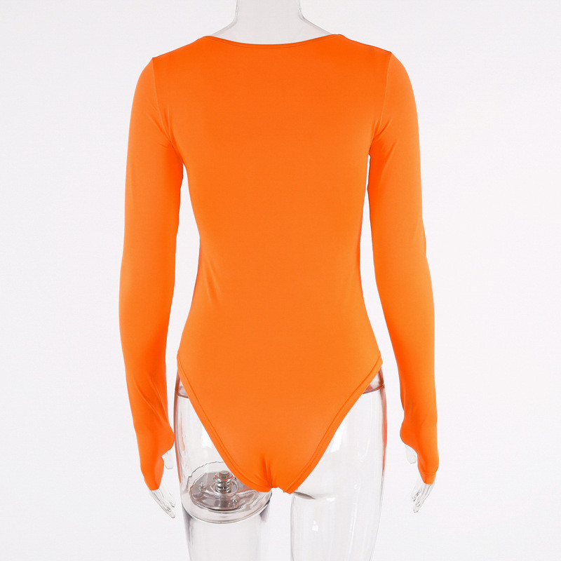 BKLD Μαύρο μακρυμάνικο γυναικείο κορμάκι Σέξι φθινόπωρο 2019 Γυναικεία γυναικεία ρούχα με λαιμόκοψη Μόδα Μασίφ φορμάκι Πορτοκαλί Top Clubwear