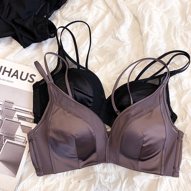 Wriufred Kerge luksuslik satiinpesu ilma terasrõngata väike rinnakorv seksikas rinnahoidja pehme topp õhuke alumine paks aluspesu komplekt