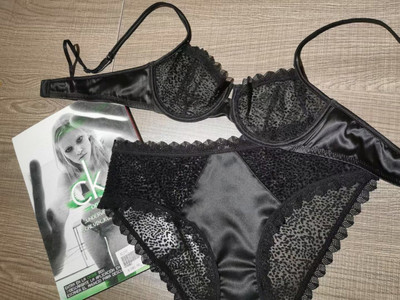 Wriufred Set de lenjerie cu imprimeu de leopard flocat, tentație de perspectivă sexy, set de sutien ultra-subțire, set de lenjerie intimă pentru femei