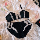 Sutiene pentru fete Lolita Retro Kawaii Maid Dantela Sexy Maid Bowknot Lenjerie de corp Set sutien și chiloți fără fir Thong Lenjerie Set bralette