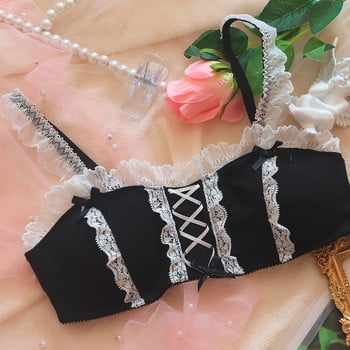 Сутиени за момичета Lolita Ретро Kawaii Maid Lace Секси Maid Bowknot Бельо Безжичен комплект сутиен и гащички Комплект прашки Комплект сутиен с бельо