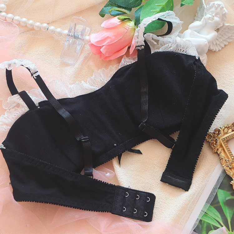 Sutiene pentru fete Lolita Retro Kawaii Maid Dantela Sexy Maid Bowknot Lenjerie de corp Set sutien și chiloți fără fir Thong Lenjerie Set bralette