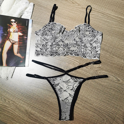 Set de sutien subțire transparent de lux, dantelă sexy cu inel de oțel, lenjerie de corp pentru tentație, chiloți bralette fără burete