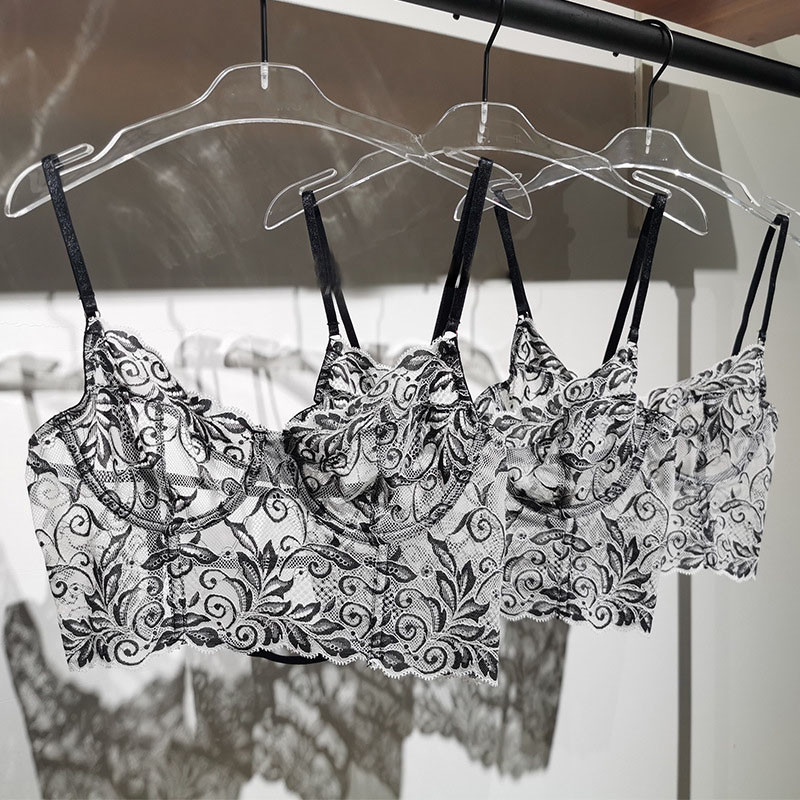 Set de sutien subțire transparent de lux, dantelă sexy cu inel de oțel, lenjerie de corp pentru tentație, chiloți bralette fără burete