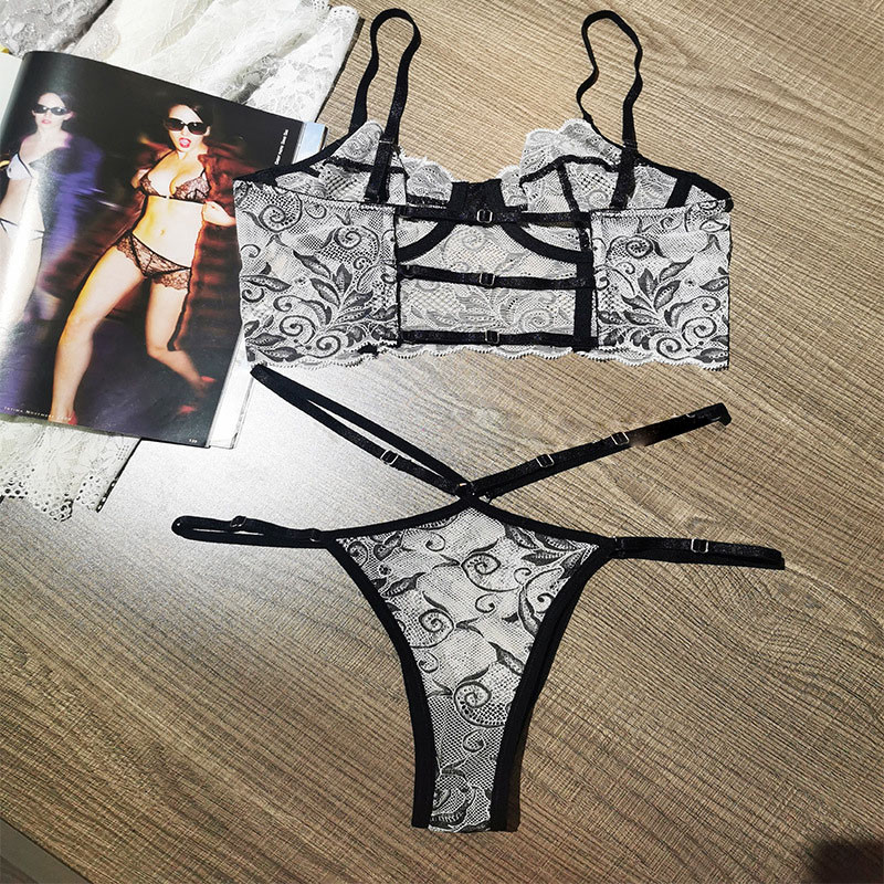 Set de sutien subțire transparent de lux, dantelă sexy cu inel de oțel, lenjerie de corp pentru tentație, chiloți bralette fără burete