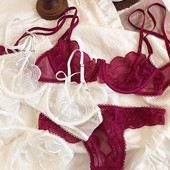 Seksikas üliõhuke pitsist rinnahoidja terasrõngaga, lõtvumisvastase rinnahoidjaga mugav hingav õõnsa seljaga ilupesukomplekt