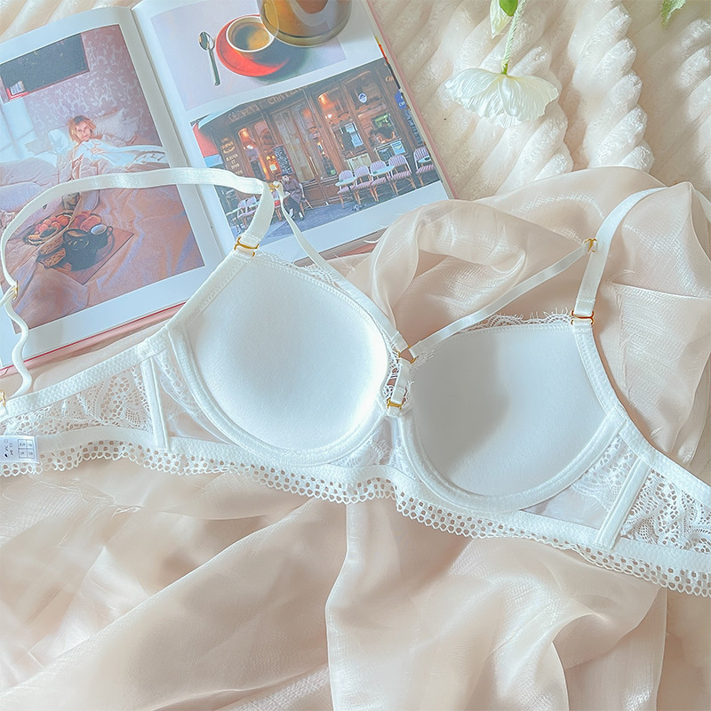 Lenjerie sexy, franceză, fără spate, sutien scobit, chiloți din dantelă, lenjerie de corp Push Up, slip pentru femei, seturi de sutien subțire, îngroșat