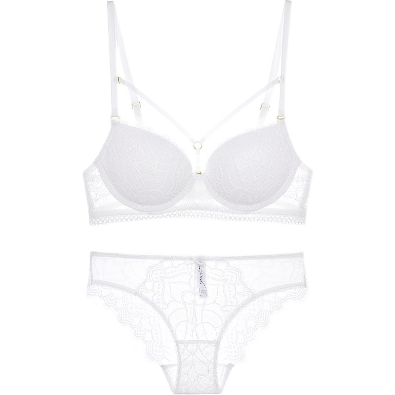 Lenjerie sexy, franceză, fără spate, sutien scobit, chiloți din dantelă, lenjerie de corp Push Up, slip pentru femei, seturi de sutien subțire, îngroșat