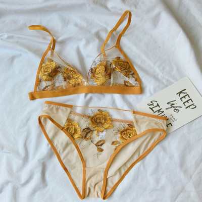 Εξαιρετικά λεπτά κεντημένα σετ εσωρούχων σε στυλ χωρίς ατσάλινο σουτιέν εσώρουχα που ταιριάζουν ελαφρύ καλοκαιρινό μικρό μπραλέ μονής στρώσης