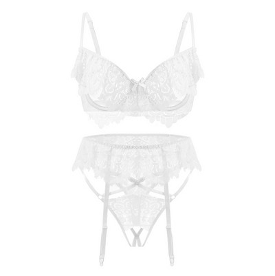 Marginea din dantela lenjerie subțire transparentă ultra-subțire sutien cu inel de oțel pentru femei lenjerie de corp chiloți tanga respirabil Set bralette din 3 piese