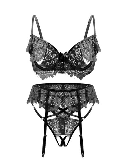 Marginea din dantela lenjerie subțire transparentă ultra-subțire sutien cu inel de oțel pentru femei lenjerie de corp chiloți tanga respirabil Set bralette din 3 piese