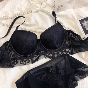 Κόκκινη γάζα με κέντημα από πάνω λεπτό παχύ στο κάτω μέρος Μικρό στήθος Push Up σουτιέν και εσώρουχα Σέξι γυναικεία εσώρουχα μεγάλο μέγεθος