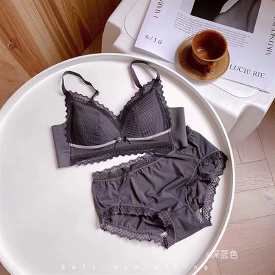 Σετ σουτιέν με μαλακό βαμβακερό τρίγωνο φλιτζάνι μαζεμένο χωρίς ατσάλινο δαχτυλίδι Push Up σετ εσωρούχων για κορίτσι Γλυκό και άνετο σέξι εσώρουχο με φιόγκο