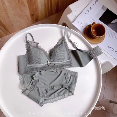 Σετ σουτιέν με μαλακό βαμβακερό τρίγωνο φλιτζάνι μαζεμένο χωρίς ατσάλινο δαχτυλίδι Push Up σετ εσωρούχων για κορίτσι Γλυκό και άνετο σέξι εσώρουχο με φιόγκο