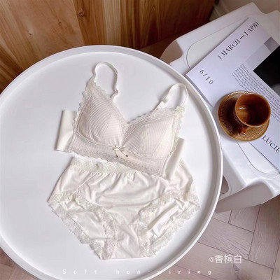 Σετ σουτιέν με μαλακό βαμβακερό τρίγωνο φλιτζάνι μαζεμένο χωρίς ατσάλινο δαχτυλίδι Push Up σετ εσωρούχων για κορίτσι Γλυκό και άνετο σέξι εσώρουχο με φιόγκο