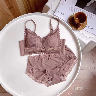 Σετ σουτιέν με μαλακό βαμβακερό τρίγωνο φλιτζάνι μαζεμένο χωρίς ατσάλινο δαχτυλίδι Push Up σετ εσωρούχων για κορίτσι Γλυκό και άνετο σέξι εσώρουχο με φιόγκο