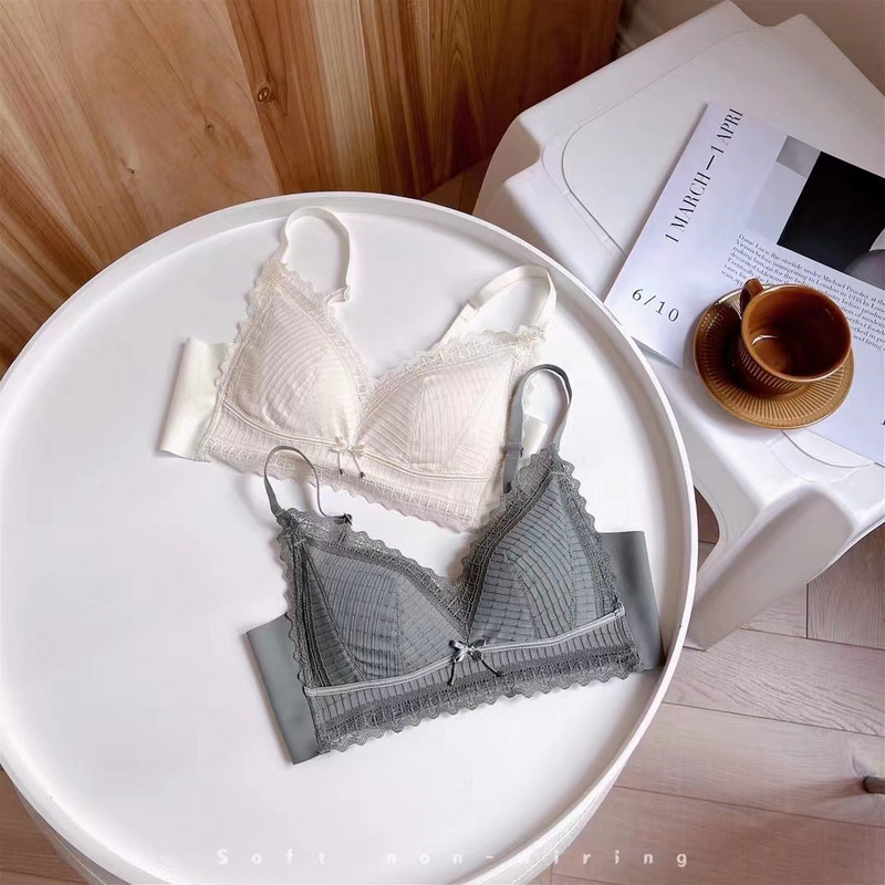 Σετ σουτιέν με μαλακό βαμβακερό τρίγωνο φλιτζάνι μαζεμένο χωρίς ατσάλινο δαχτυλίδι Push Up σετ εσωρούχων για κορίτσι Γλυκό και άνετο σέξι εσώρουχο με φιόγκο