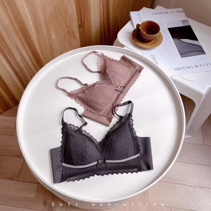 Σετ σουτιέν με μαλακό βαμβακερό τρίγωνο φλιτζάνι μαζεμένο χωρίς ατσάλινο δαχτυλίδι Push Up σετ εσωρούχων για κορίτσι Γλυκό και άνετο σέξι εσώρουχο με φιόγκο