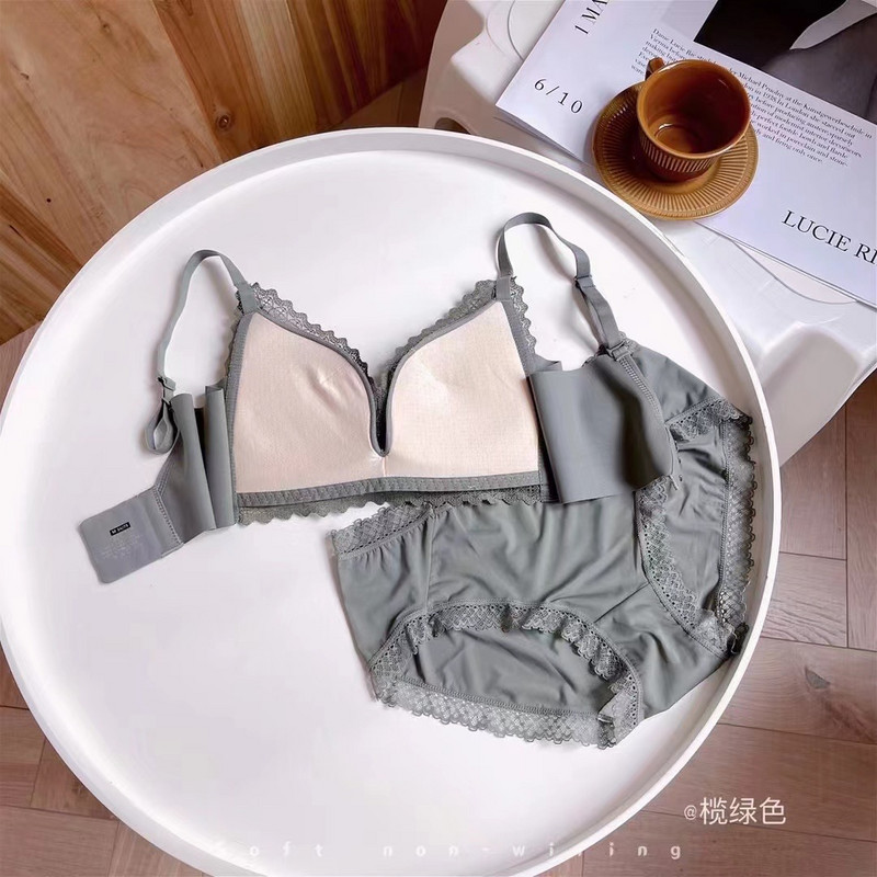 Σετ σουτιέν με μαλακό βαμβακερό τρίγωνο φλιτζάνι μαζεμένο χωρίς ατσάλινο δαχτυλίδι Push Up σετ εσωρούχων για κορίτσι Γλυκό και άνετο σέξι εσώρουχο με φιόγκο