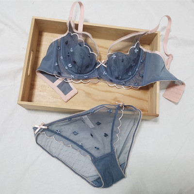 Lenjerie de corp cu broderie tridimensională sutien pentru femei cupă de cristal sânii mari lenjerie chiloți inel din oțel moale set sutien sexy