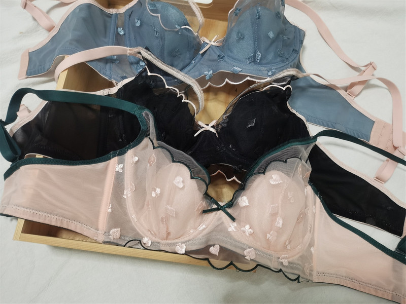 Lenjerie de corp cu broderie tridimensională sutien pentru femei cupă de cristal sânii mari lenjerie chiloți inel din oțel moale set sutien sexy