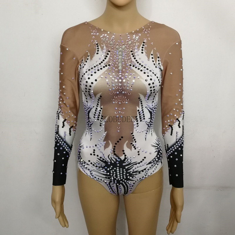 Tricou cu strasuri multicolore Body sexy cu mânecă lungă cu cristale Body club de noapte DJ DS Costume pentru scenă pentru femei
