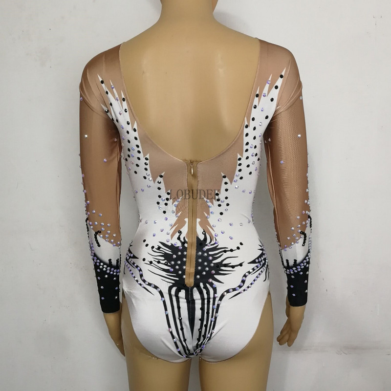 Tricou cu strasuri multicolore Body sexy cu mânecă lungă cu cristale Body club de noapte DJ DS Costume pentru scenă pentru femei