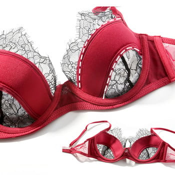 CINOON Sexy Eyelash Lace Brassiere Дамско бельо Сутиен с френска бродерия Push Up Brassiere Дамско бельо Сутиен и гащи